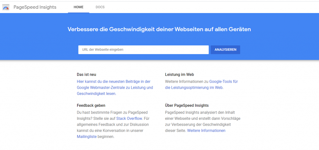 Startseite PageSpeed Insights